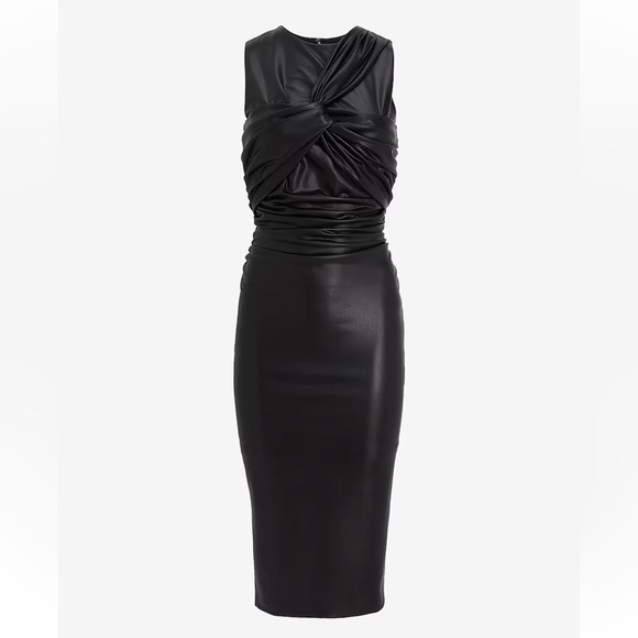 Express Dresses & Skirts - Express Body Contour Faux Leather Twist Front Midi Dress W/Built-In Shapewear Lg